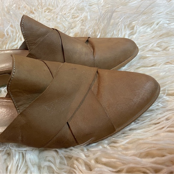 Eileen Fisher Bauer Tumbled Nubuck Mule Tan Leather Crisscross Flat Slide Size 9 - Picture 3 of 8